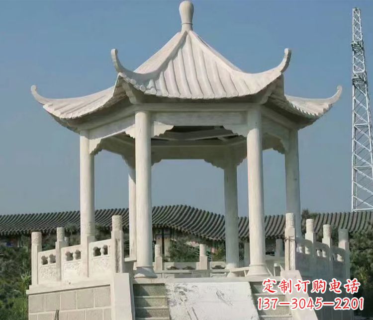 公园大理石六角石雕凉亭 (3)