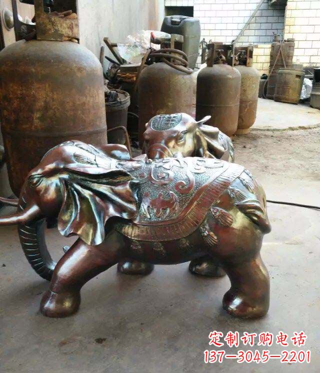 公园大象招财动物铜雕 (2)