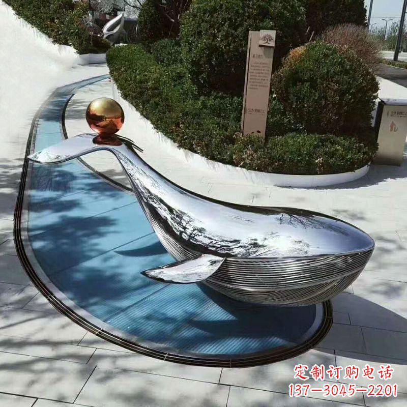 大型不锈钢镜面鲸鱼景观雕塑摆件 大型不锈钢镜面鲸鱼景观雕塑摆件