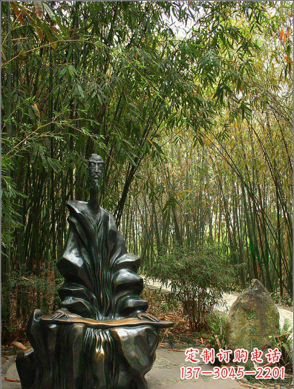 公园弹琴的古代人物景观铜雕