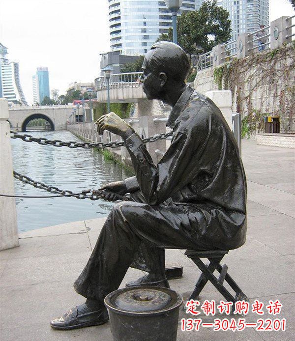 公园钓鱼景观人物铜雕