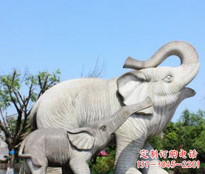 公园动物大理石母子象石雕