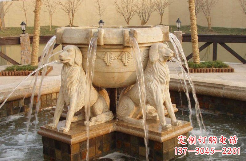 公园动物狗喷泉石雕