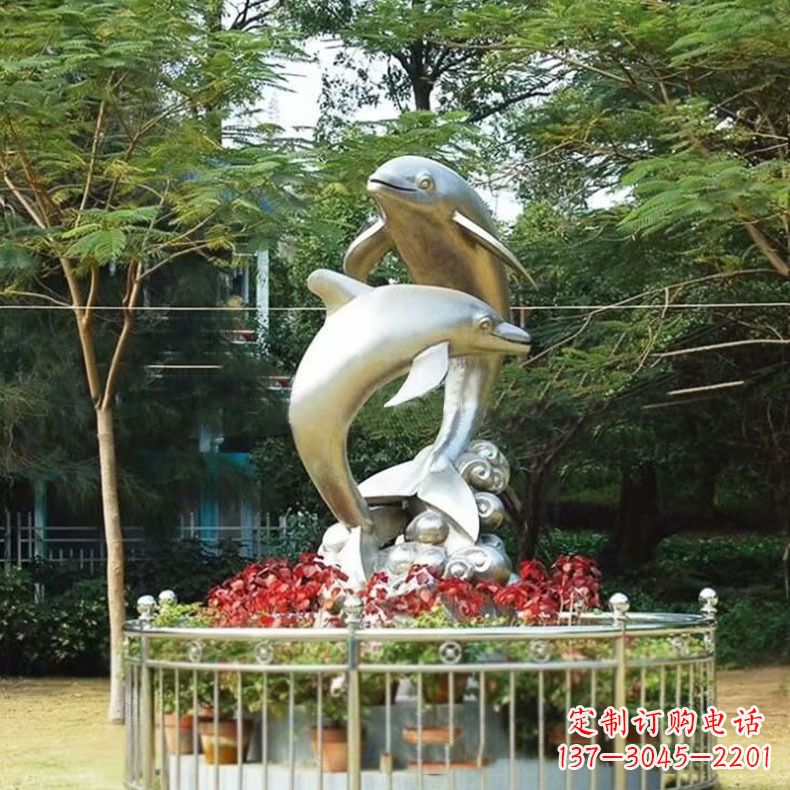 公园动物海豚不锈钢景观雕塑