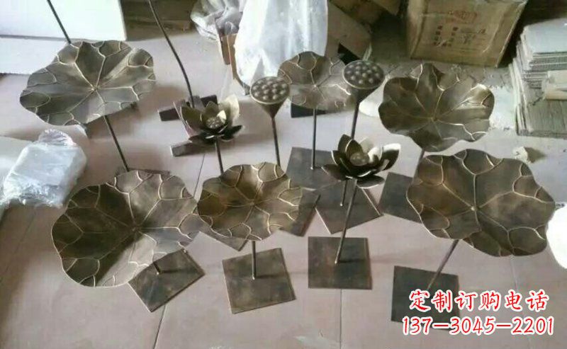 公园锻铜荷花荷叶景观铜雕