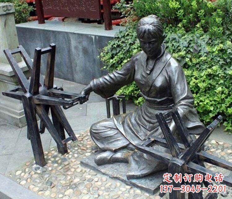公园纺线的人物小品铜雕