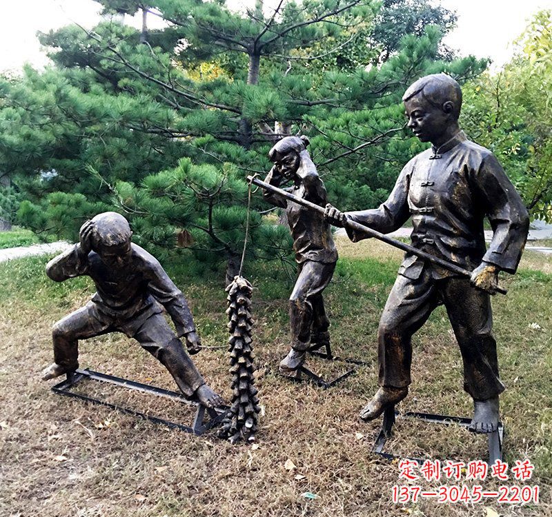 公园放鞭炮儿童铜雕