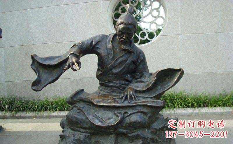 公园抚琴的古人人物铜雕