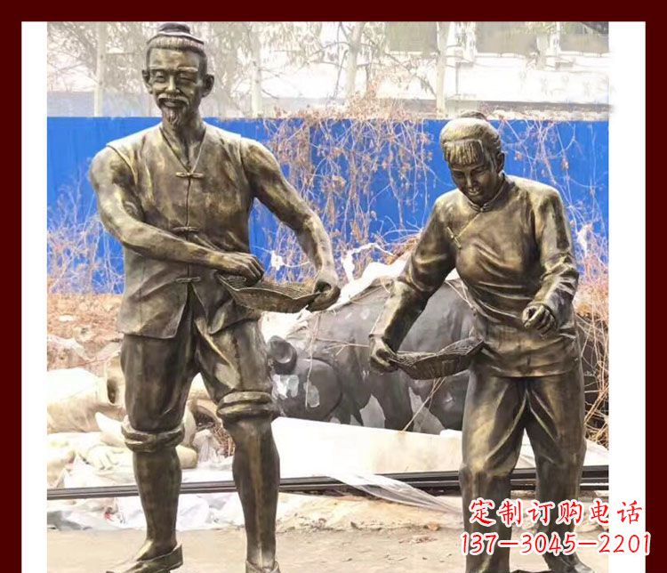 公园古代农耕人物铜雕