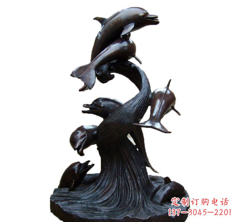 公园海豚喷泉铜雕