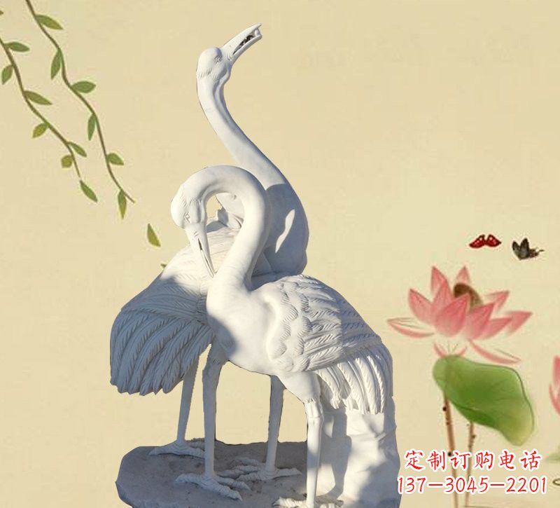 中领雕塑精美汉白玉仙鹤石雕 中领雕塑精美汉白玉仙鹤石雕