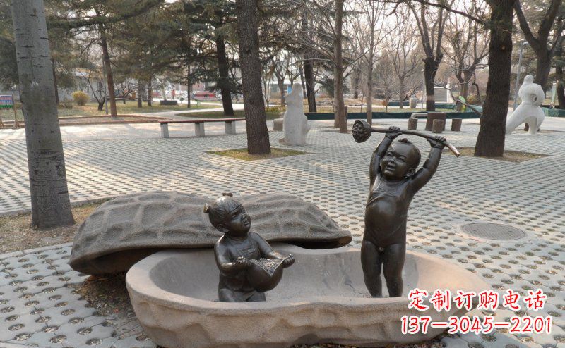 公园花生壳里面的娃娃景观铜雕