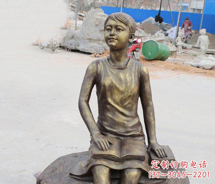 公园景观摆件看书的女孩铜雕