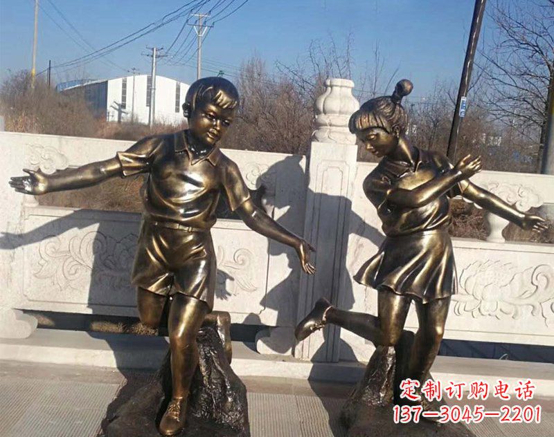 公园景观编花篮儿童铜雕
