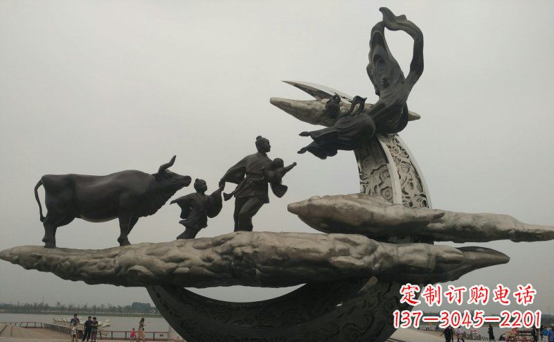 公园景观不锈钢牛郎织女相会雕塑