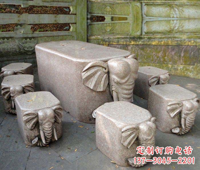 公园景观大理石小象桌凳石雕