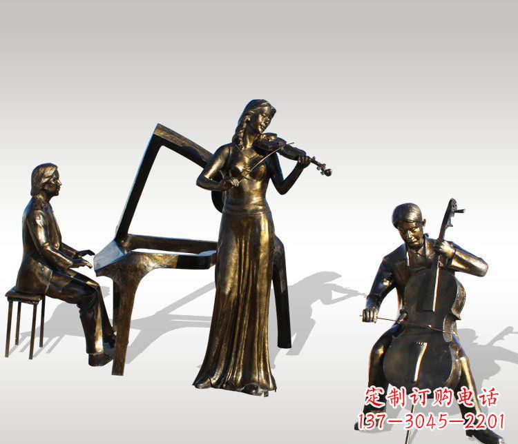 公园景观钢琴拉小提琴人物铜雕 公园景观钢琴拉小提琴人物铜雕