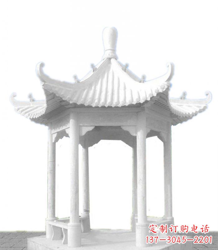 公园景观汉白玉石雕凉亭 (2)