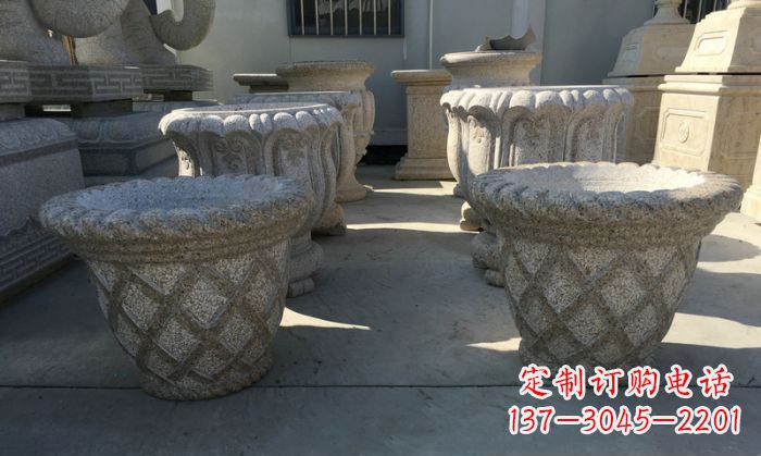 公园景观花篮式花盆石雕 (2)