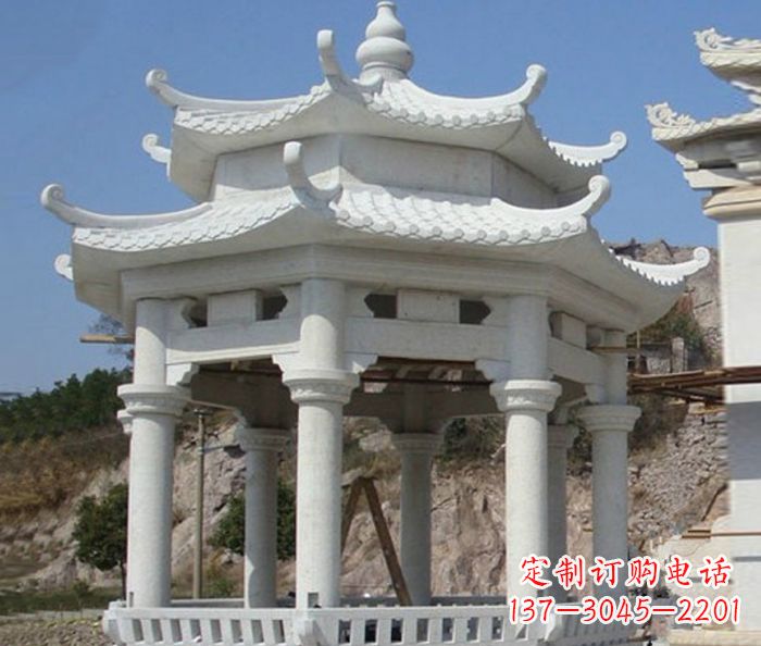 公园景观汉白玉石雕凉亭