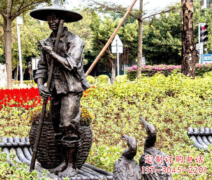 公园景观农夫和鸭子玻璃钢仿铜雕塑