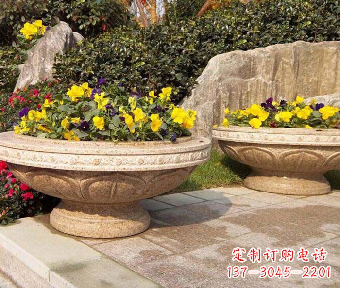 公园景观砂岩花盆石雕 (2)