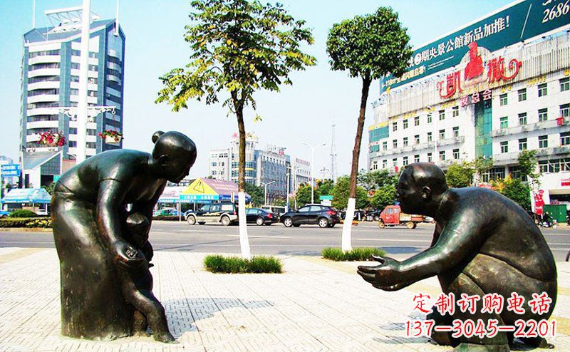 公园景观小孩学走路铜雕