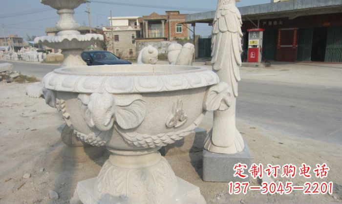 带有灵性的梦幻象头石水缸雕塑 带有灵性的梦幻象头石水缸雕塑