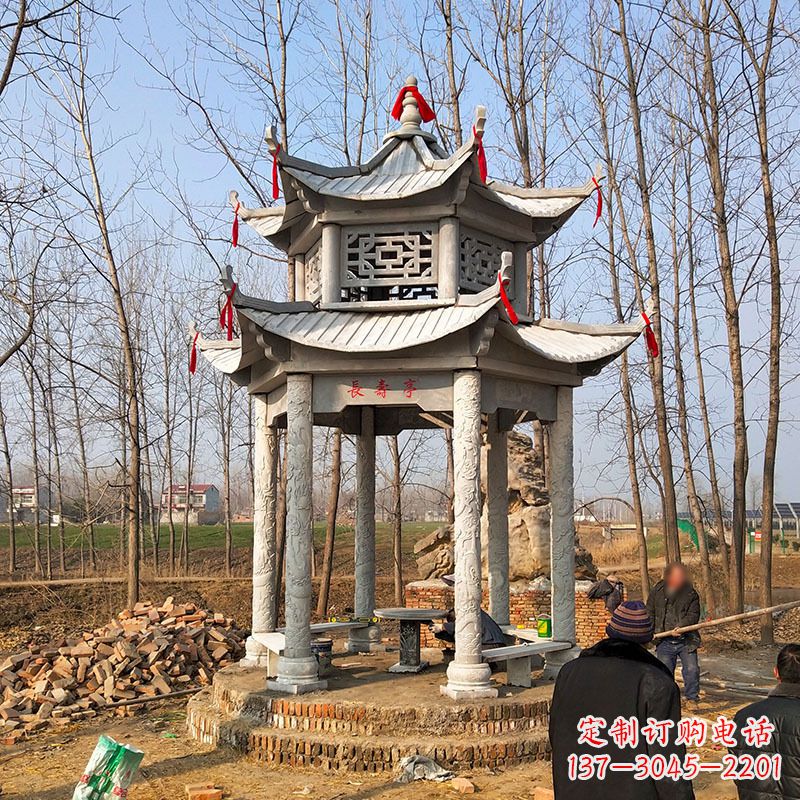 公园景区园林凉亭,大理石双层石雕凉亭