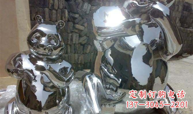 公园镜面不锈钢大熊猫雕塑