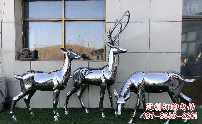 华丽风格镜面不锈钢动物鹿雕塑 华丽风格镜面不锈钢动物鹿雕塑