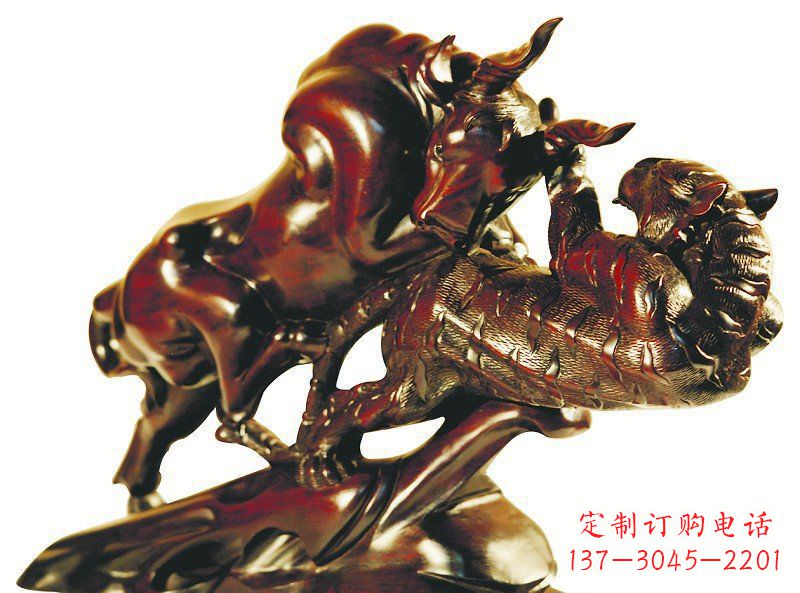 公园老虎和牛动物景观铜雕