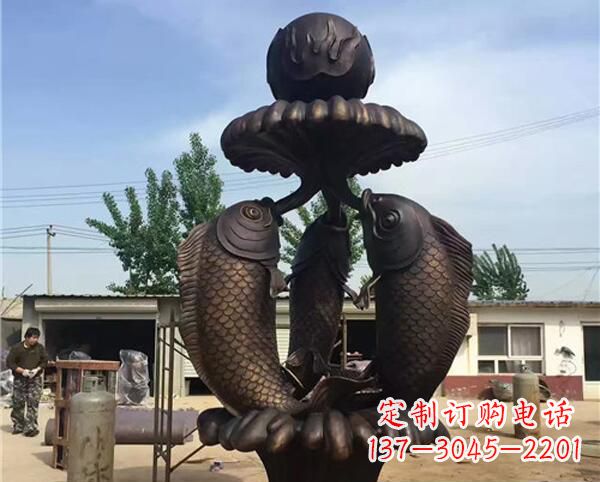 公园鲤鱼喷泉铜雕
