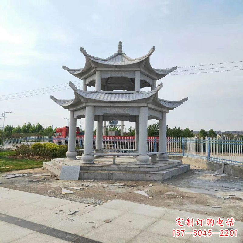 公园凉亭双层石雕亭子