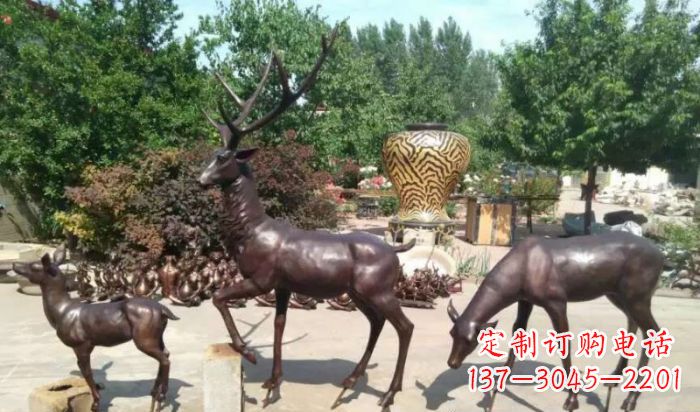 公园鹿动物铜雕 (2)