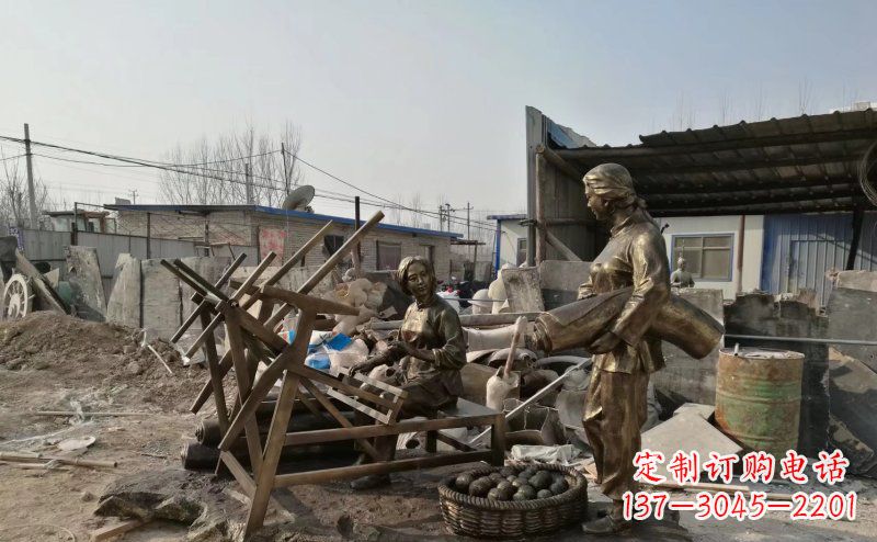 公园民俗纺线人物铜雕