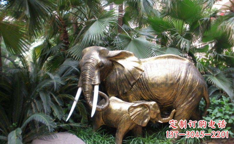 公园母子大象动物铜雕