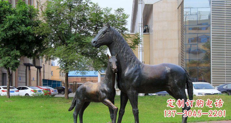 公园母子马动物铜雕