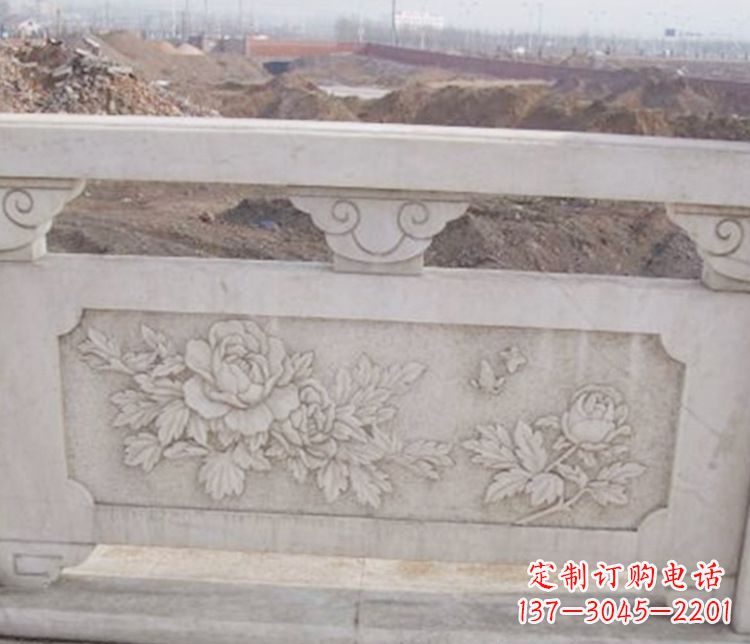公园牡丹花浮雕石栏板景观石雕