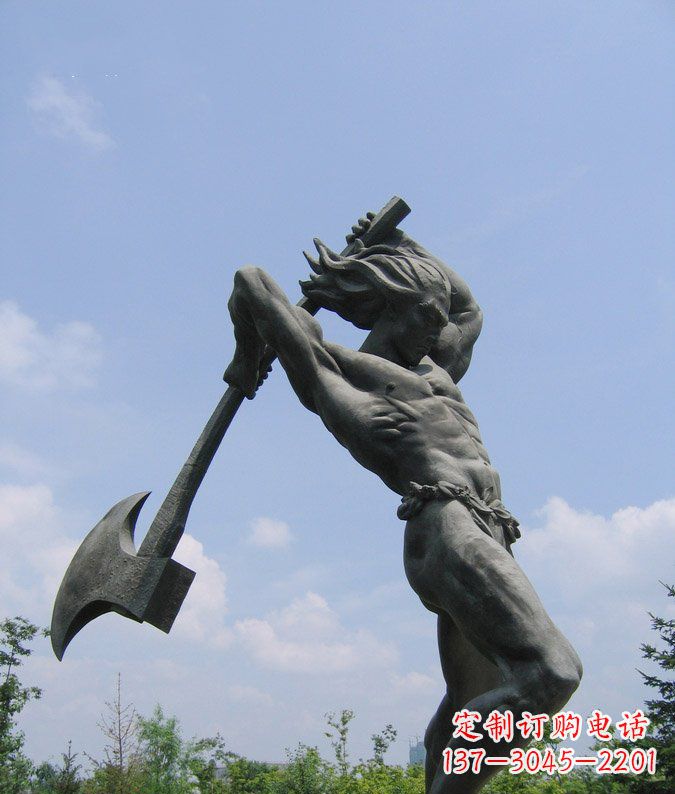 公园拿着斧子的原始人景观铜雕