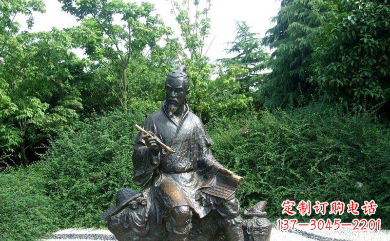 公园拿着毛笔写字的渔翁人物景观铜雕