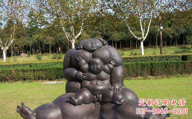 公园胖母子人物铜雕