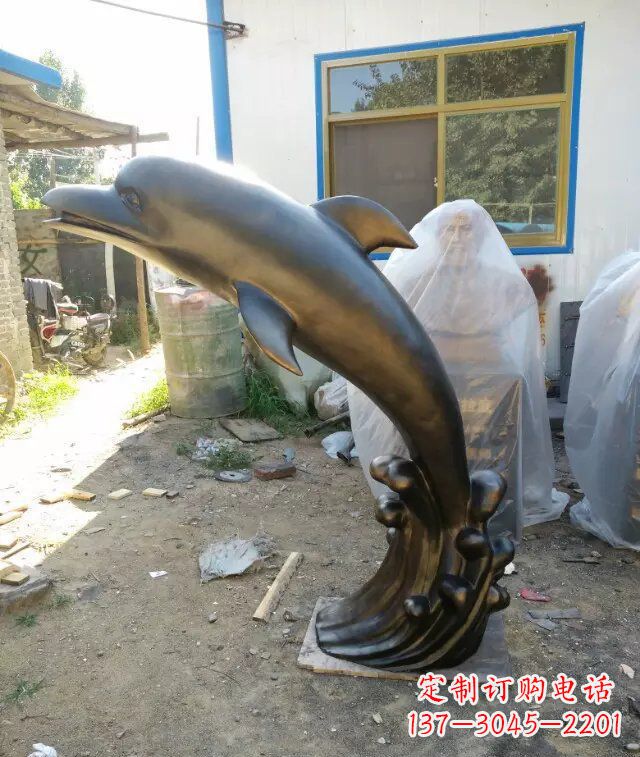 公园喷水海豚动物铜雕