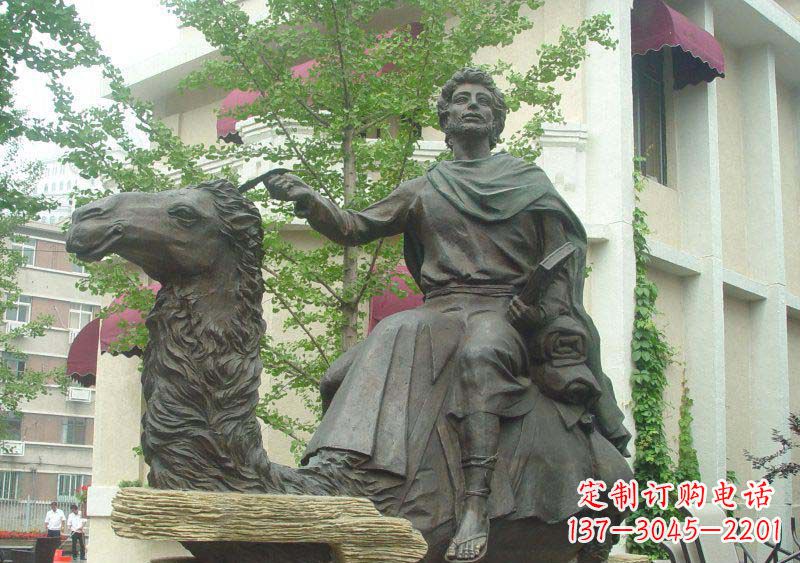 公园骑骆驼的西方人物景观铜雕