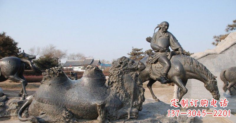 公园骑马的古代少数民族人物小品铜雕