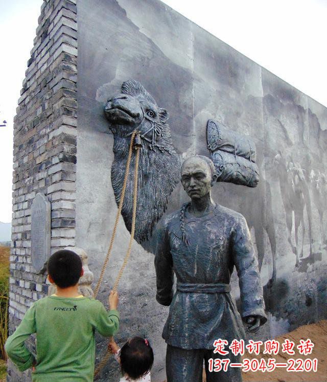 公园清朝人物和骆驼景观铜雕