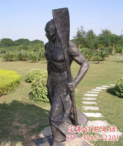公园人物船夫铜雕