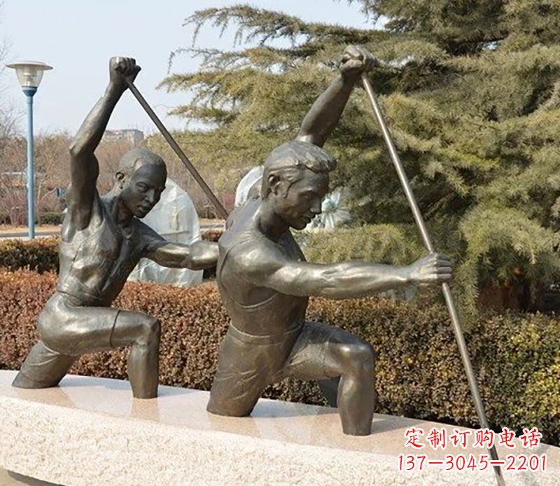 公园人物划船铜雕