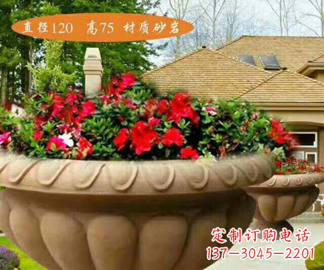 公园砂岩花盆石雕花钵