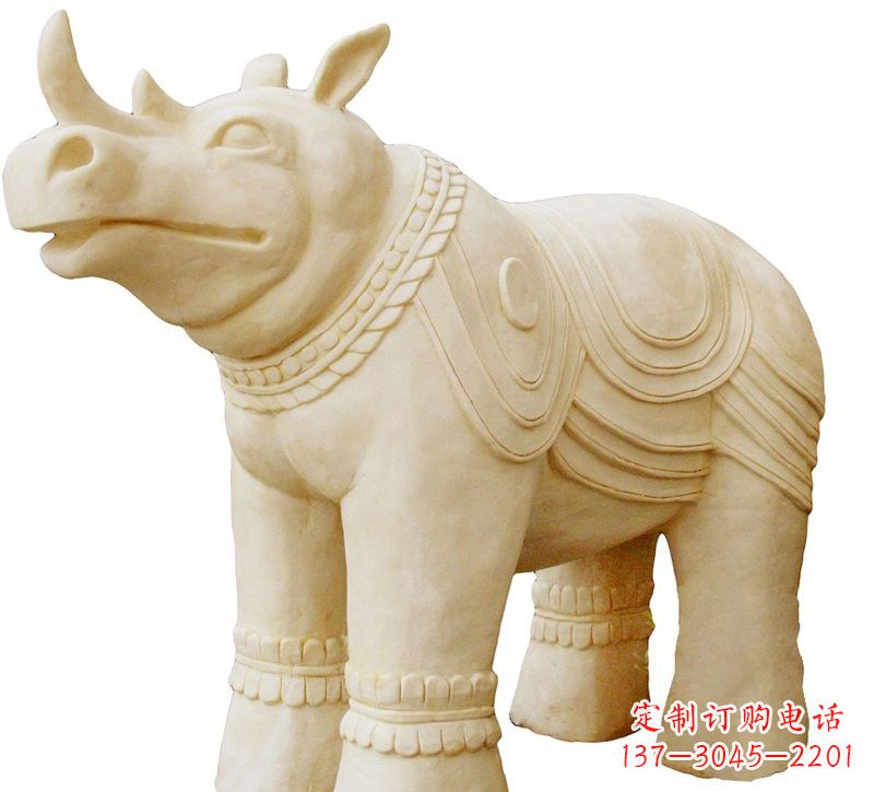 公园砂岩犀牛雕塑